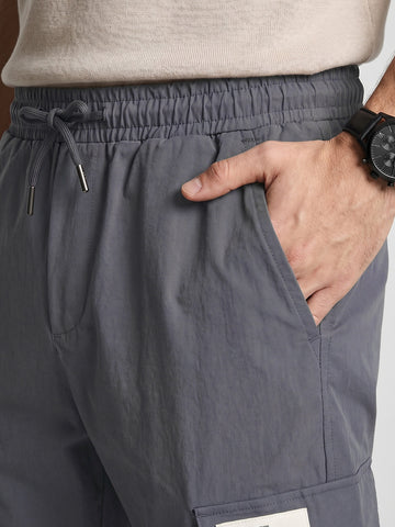 Men's Grey Baggy Fit Solid Utility Cargo
