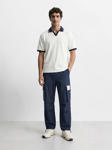 Men's Navy Blue Baggy Fit Solid Utility Cargos
