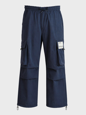 Men's Navy Blue Baggy Fit Solid Utility Cargos