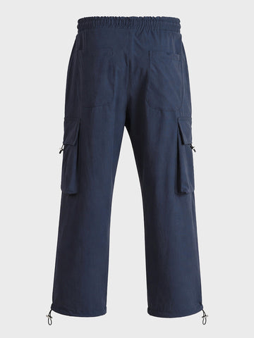 Men's Navy Blue Baggy Fit Solid Utility Cargos