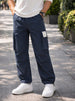 Men's Navy Blue Baggy Fit Solid Utility Cargos