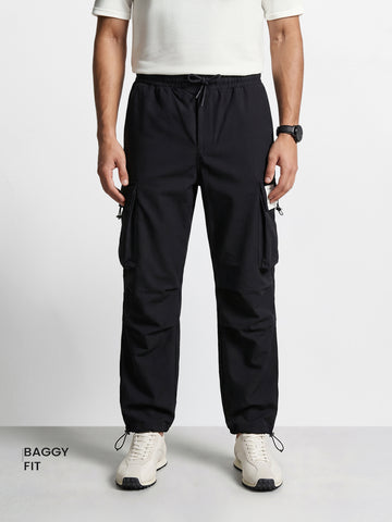 Men's Black Baggy Fit Solid Utility Cargo