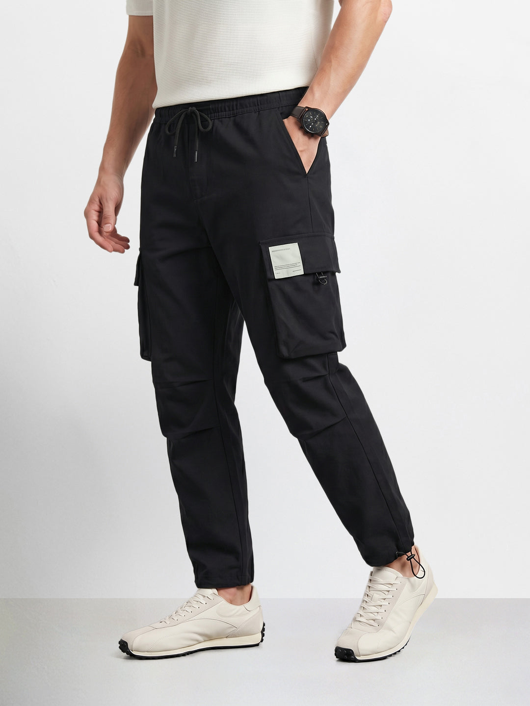 Men's Black Baggy Fit Solid Utility Cargo