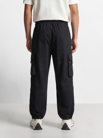Men's Black Baggy Fit Solid Utility Cargo