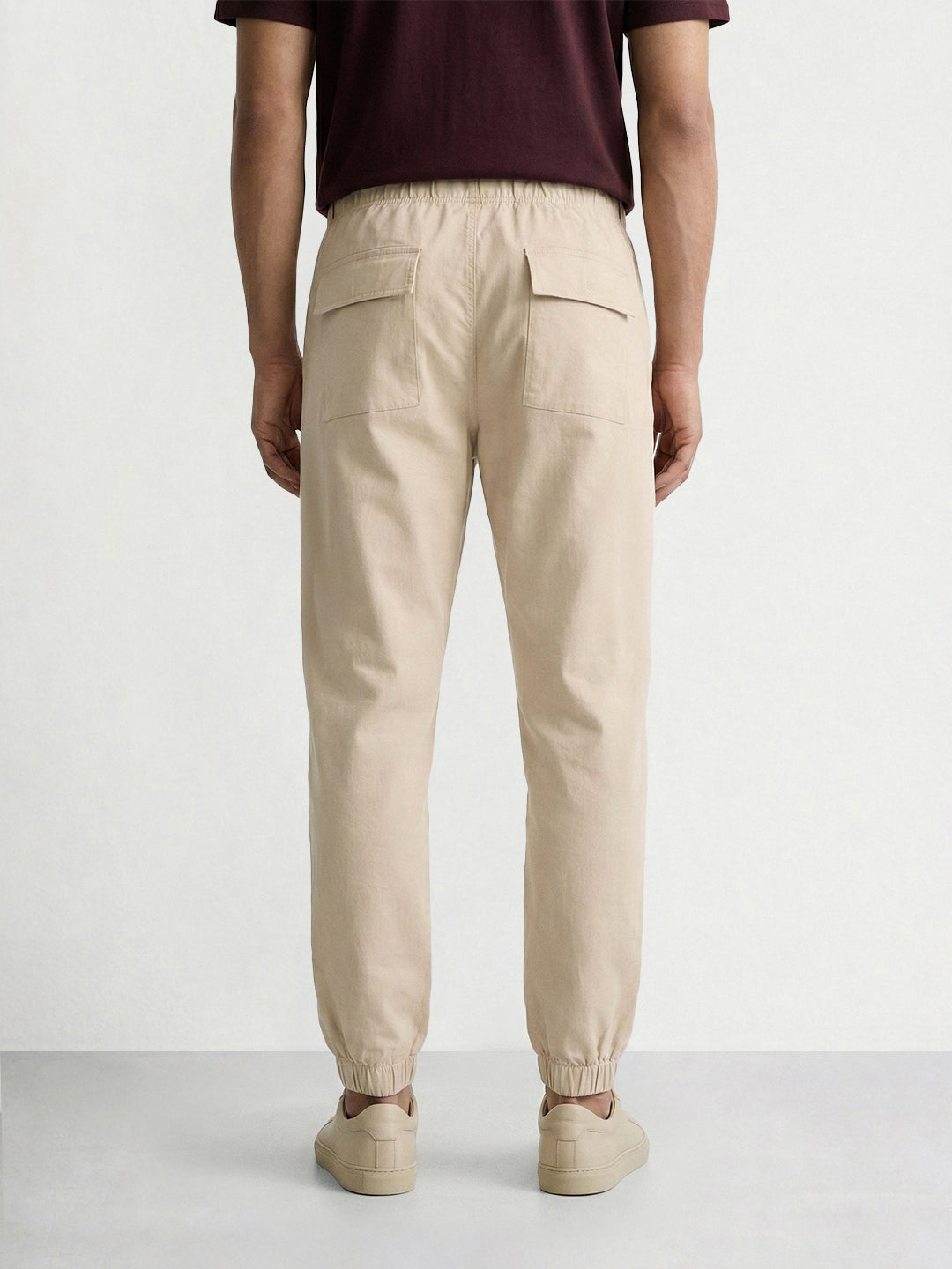 Men's Beige Relaxed Fit Solid Utility Cargo