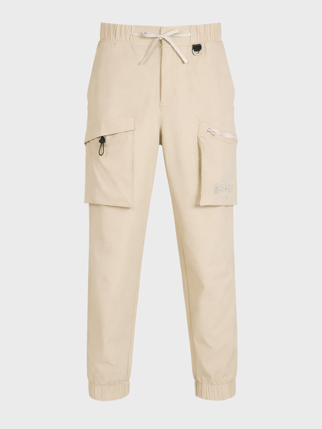 Men's Beige Relaxed Fit Solid Utility Cargo