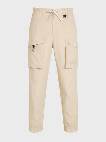 Men's Beige Relaxed Fit Solid Utility Cargo