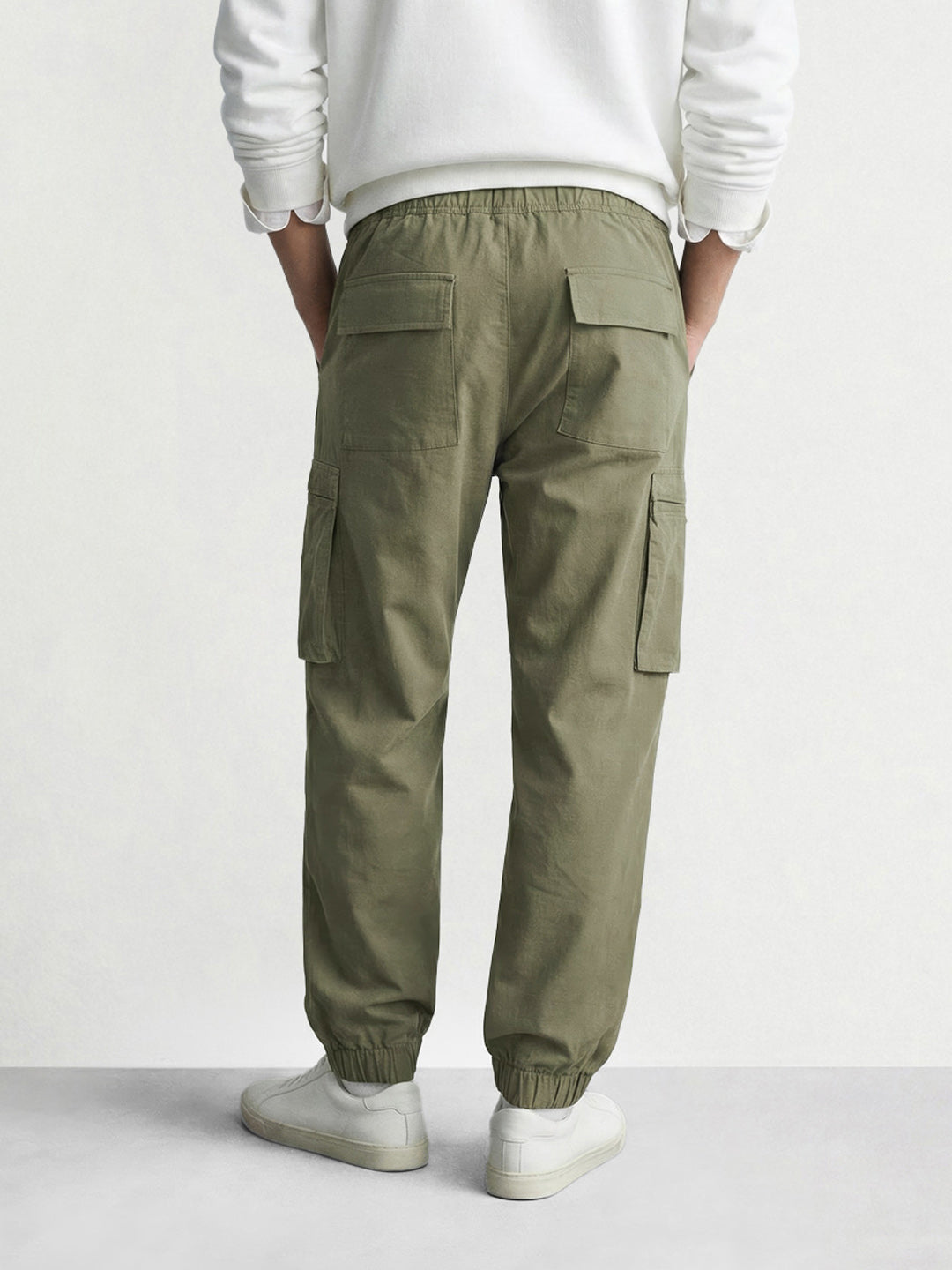 Men's Olive Relaxed Fit Solid Utility Cargo