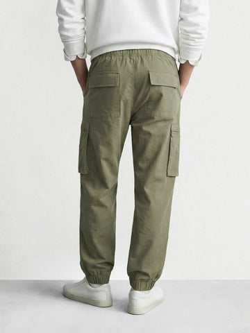 Men's Olive Relaxed Fit Solid Utility Cargo