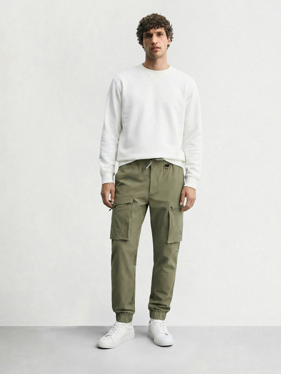 Men's Olive Relaxed Fit Solid Utility Cargo