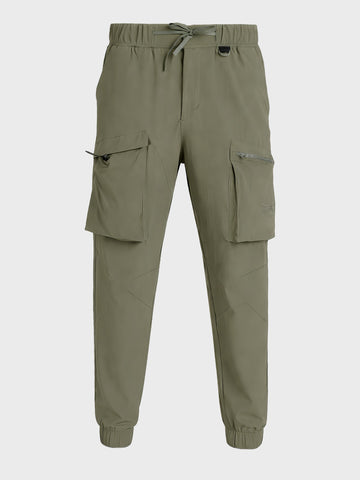 Men's Olive Relaxed Fit Solid Utility Cargo