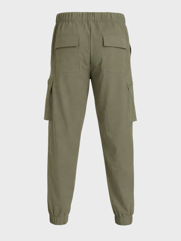 Men's Olive Relaxed Fit Solid Utility Cargo