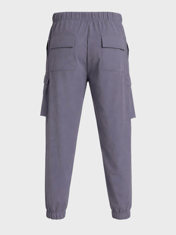 Men's Grey Relaxed Fit Solid Utility Cargo