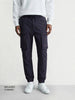 Men's Navy Blue Relaxed Fit Solid Utility Cargo