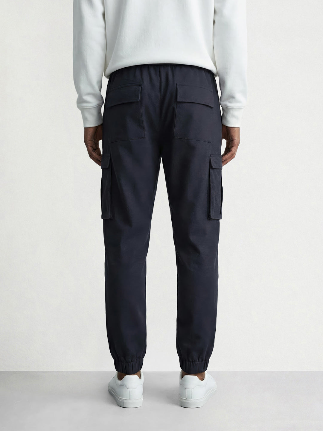 Men's Navy Blue Relaxed Fit Solid Utility Cargo