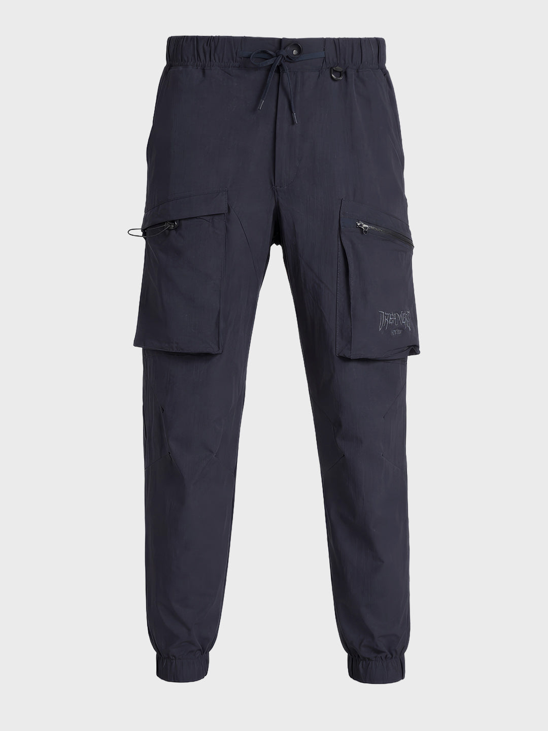 Men's Navy Blue Relaxed Fit Solid Utility Cargo