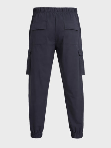 Men's Navy Blue Relaxed Fit Solid Utility Cargo