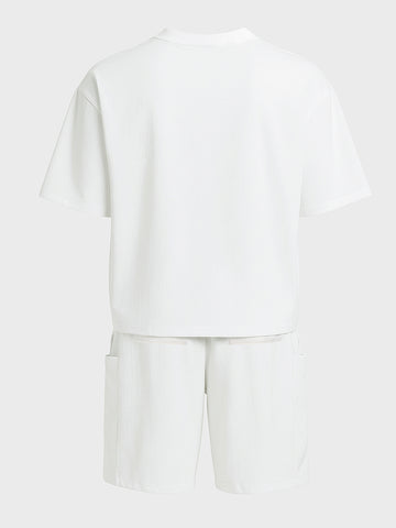 Men's White Relaxed Fit Solid Casual Coordinates