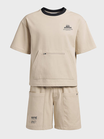 Men's Beige Relaxed Fit Solid Casual Coordinates