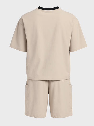 Men's Beige Relaxed Fit Solid Casual Coordinates