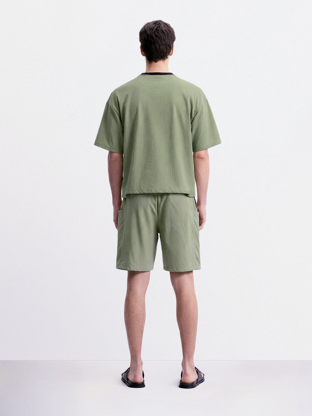 Men's Olive Relaxed Fit Solid Casual Coordinates