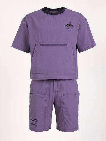 Men's Purple Relaxed Fit Solid Casual Coordinates