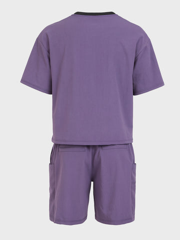 Men's Purple Relaxed Fit Solid Casual Coordinates