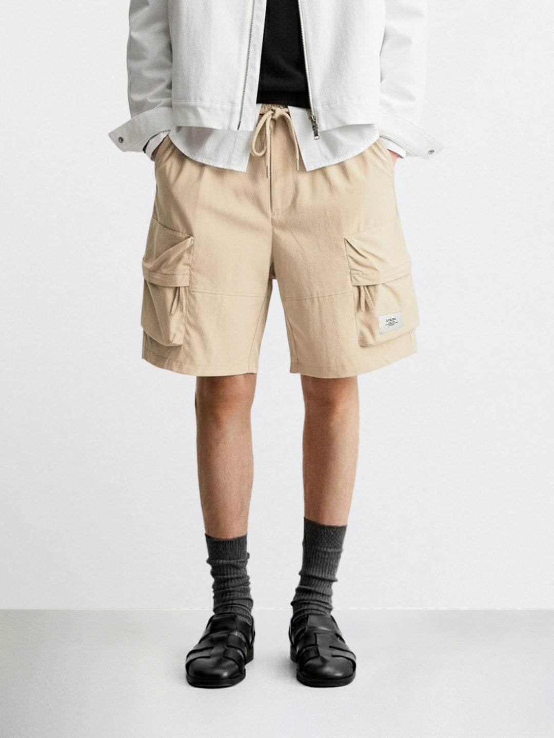 Men's Beige Relaxed Fit Solid Utility Shorts