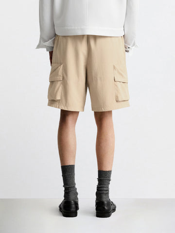 Men's Beige Relaxed Fit Solid Utility Shorts