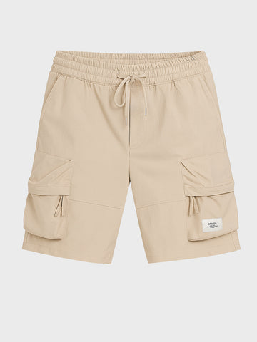 Men's Beige Relaxed Fit Solid Utility Shorts