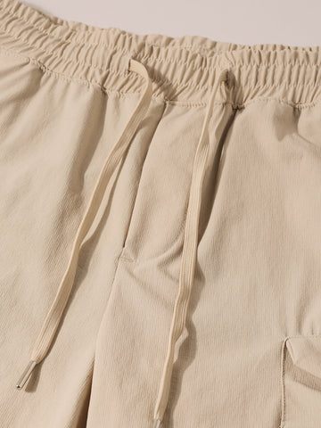 Men's Beige Relaxed Fit Solid Utility Shorts