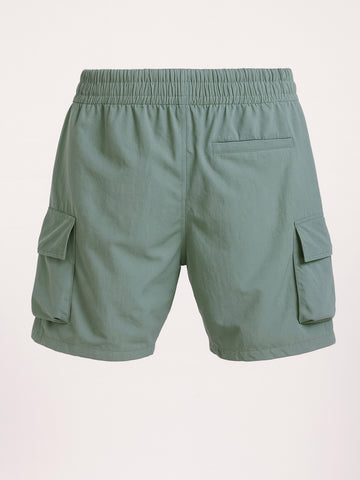 Men's Green Relaxed Fit Solid Utility Shorts
