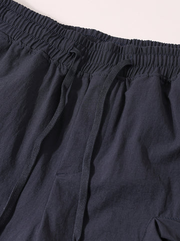Men's Navy Blue Relaxed Fit Solid Utility Shorts