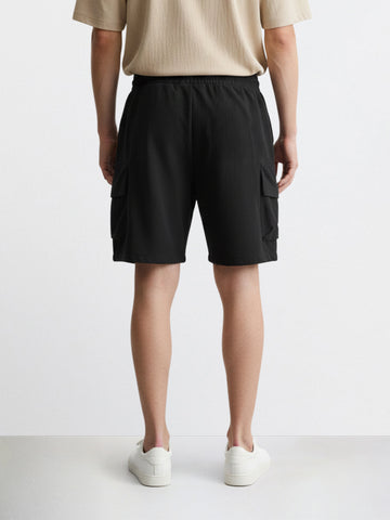 Men's Black Relaxed Fit Solid Utility Shorts