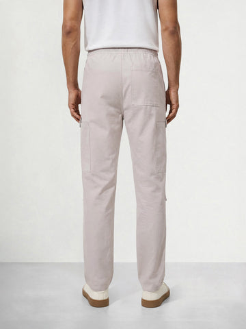 Men's Grey Relaxed Fit Solid Utility Cargo