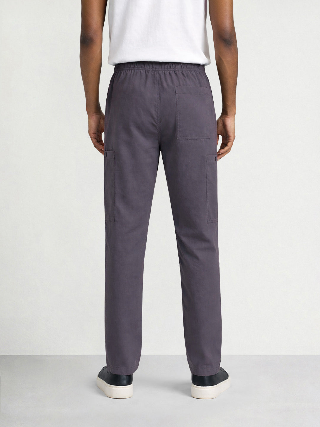 Men's Grey Relaxed Fit Solid Utility Cargo