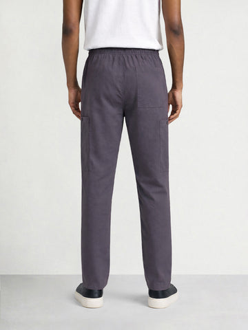 Men's Grey Relaxed Fit Solid Utility Cargo