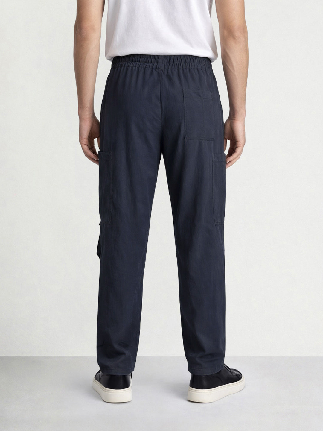 Men's Navy Blue Relaxed Fit Solid Utility Cargo