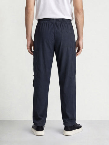 Men's Navy Blue Relaxed Fit Solid Utility Cargo