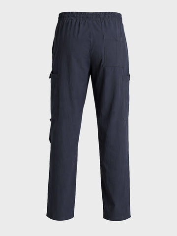 Men's Navy Blue Relaxed Fit Solid Utility Cargo