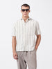 Men's Off White Relaxed Fit Striped Resort Wear Shirt