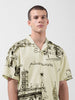Men's Cream Relaxed Fit Printed Resort Wear Shirt