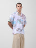 Men's White Relaxed Fit Printed Resort Wear Shirt
