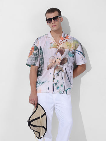 Men's Multicolor Relaxed Fit Printed Resort Wear Shirt