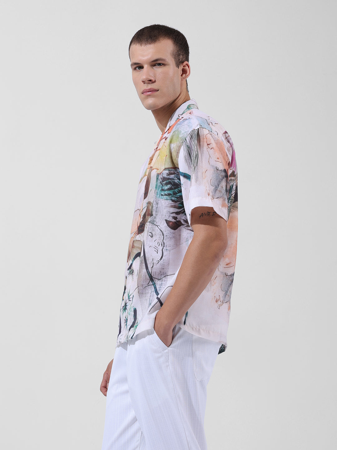 Men's Multicolor Relaxed Fit Printed Resort Wear Shirt