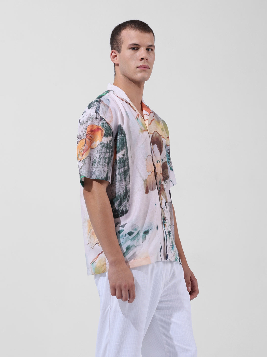Men's Multicolor Relaxed Fit Printed Resort Wear Shirt