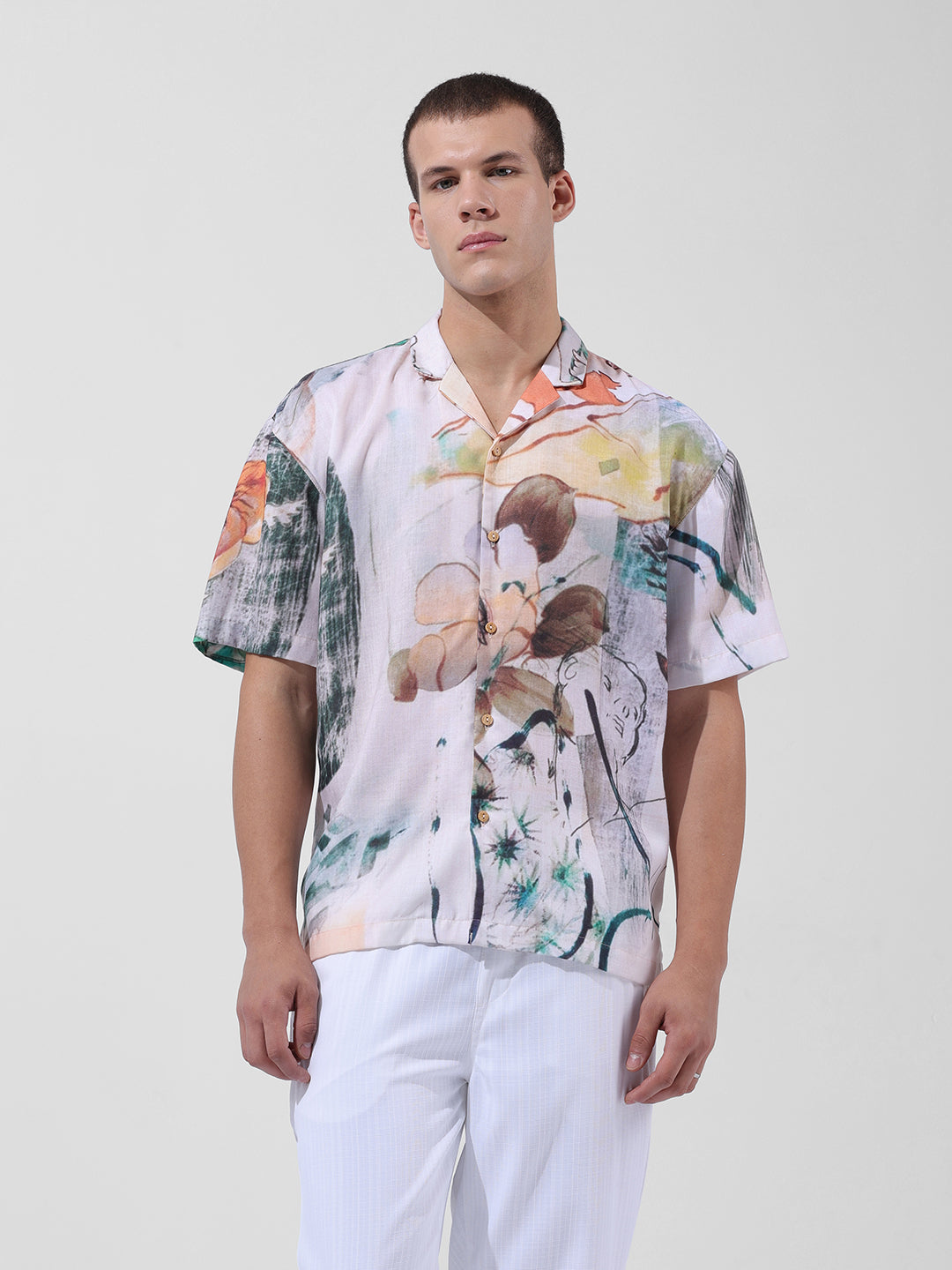 Men's Multicolor Relaxed Fit Printed Resort Wear Shirt