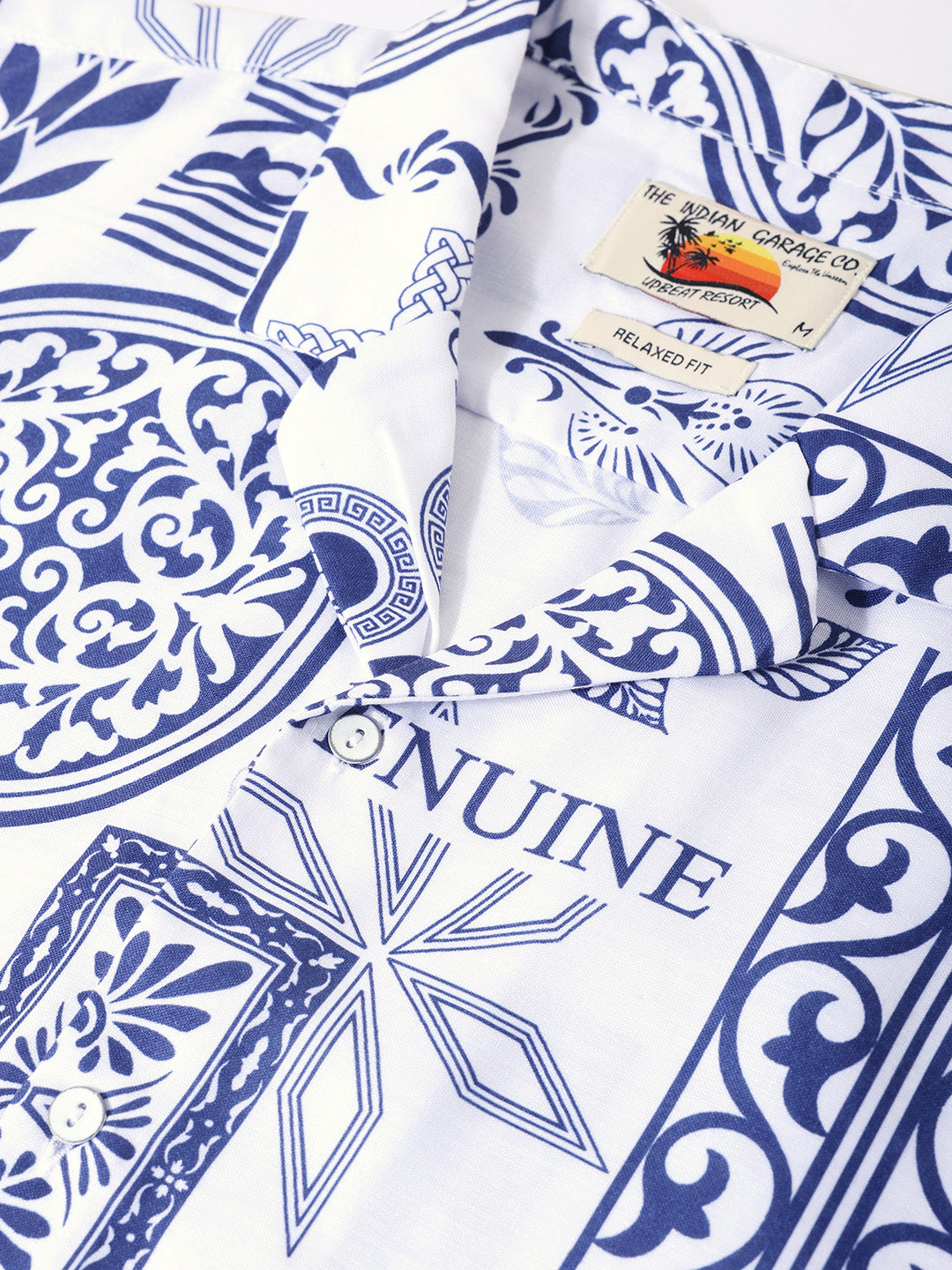 Men's Navy Blue Relaxed Fit Resort Wear Printed Shirt