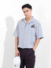 Men's Blue Boxy Fit Embroided  Casual Shirt