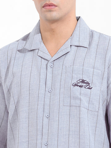 Men's Blue Boxy Fit Embroided  Casual Shirt